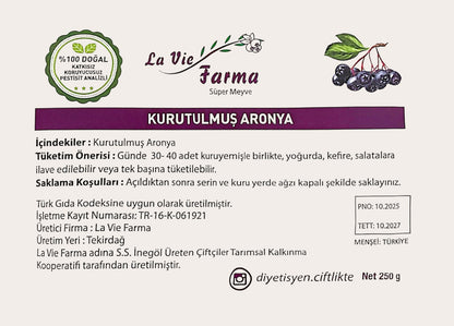 Kurutulmuş Aronya  (Pestisit Analizli, Yeni Hasat)